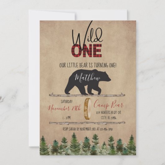 Invitation Wild One Lumberjack Anniversaire Imprimable Invita (Devant)