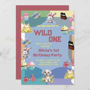 Invitation Wild One mignon Animaux 1er anniversaire