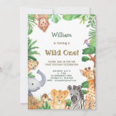 Invitation Wild One mignon Animaux Jungle Safari Anniversaire (Devant)