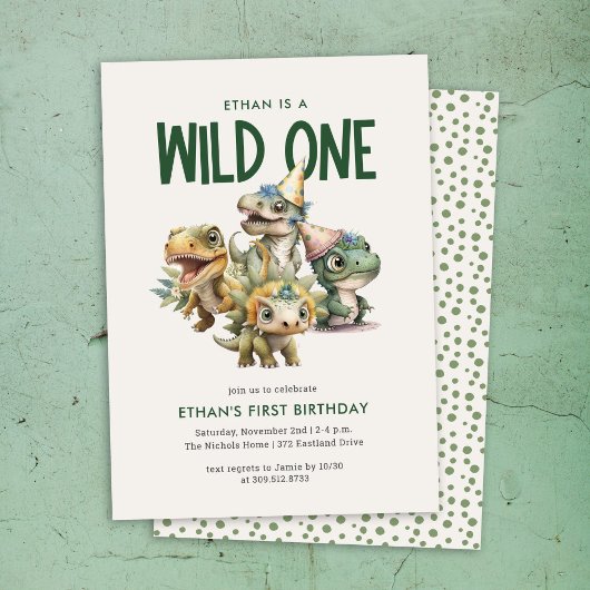 Invitation Wild One mignonne Dinosaur Première fête d'anniver