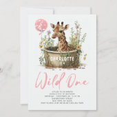 Invitation Wild One mignonne Giraffe 1er anniversaire Boho an (Devant)