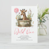 Invitation Wild One mignonne Giraffe 1er anniversaire Boho an (Debout devant)