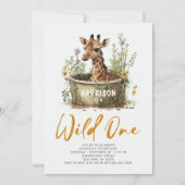 Invitation Wild One mignonne Giraffe 1er anniversaire Boho an (Devant)