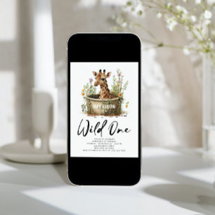 Invitation Wild One mignonne Giraffe 1er anniversaire Boho an