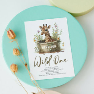 Invitation Wild One mignonne Giraffe 1er anniversaire Boho an