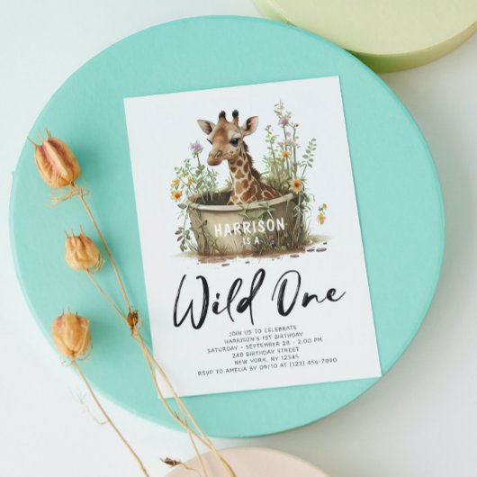 Invitation Wild One mignonne Giraffe 1er anniversaire Boho an