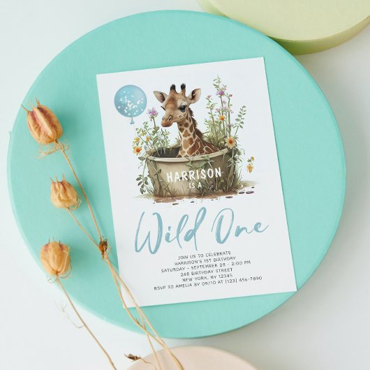 Invitation Wild One mignonne Giraffe 1er anniversaire Boho an