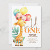 Invitation Wild One mignonne Giraffe 1er fête d'anniversaire (Devant)