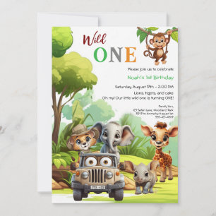 Invitation Wild One mignonne Jungle Animal 1er anniversaire d