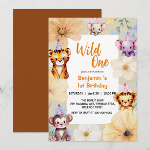 Invitation Wild One mignonne Jungle Animal 1er anniversaire d