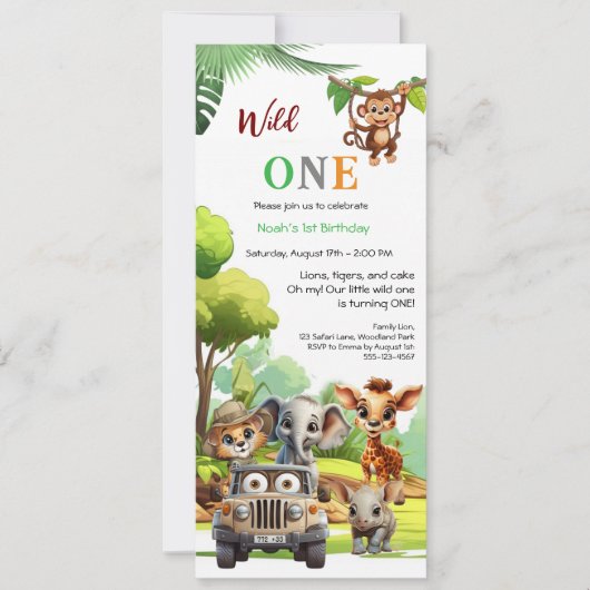 Invitation Wild One mignonne Jungle Animal 1er anniversaire d (Devant)