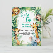 Invitation Wild One mignonne Jungle Animal 1er anniversaire d (Debout devant)