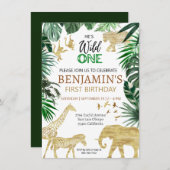 Invitation Wild One mignonne Jungle Animal 1er anniversaire d (Devant / Derrière)