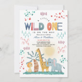 Invitation Wild One mignonne Safari Animaux Garçon Baby showe (Devant)