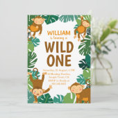 Invitation Wild One Monkey Safari animal 1er anniversaire fêt (Debout devant)