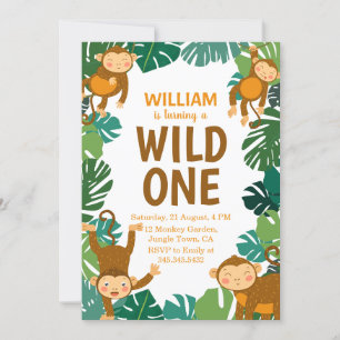 Invitation Wild One Monkey Safari animal 1er anniversaire fêt