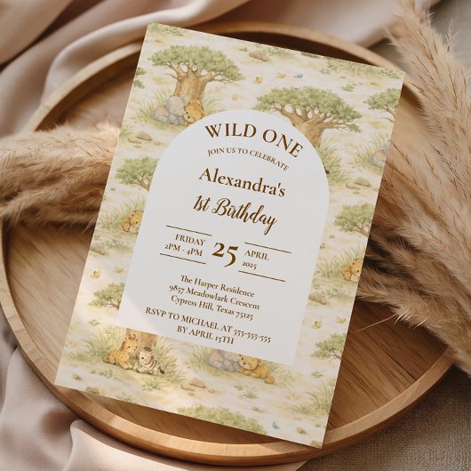 Invitation Wild One Neutral Safari First Birthday