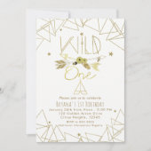 Invitation WILD ONE Or & Blanc Boho 1er Anniversaire TOUTE CO (Devant)