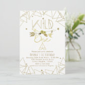 Invitation WILD ONE Or & Blanc Boho 1er Anniversaire TOUTE CO (Debout devant)