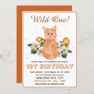 Invitation Wild One - Orange Baby Cat - 1er anniversaire