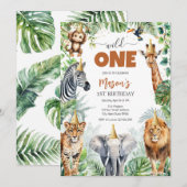 Invitation Wild One Party Animals Kids 1st Birthday (Devant / Derrière)