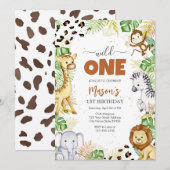 Invitation Wild One Party Animals Kids 1st Birthday (Devant / Derrière)