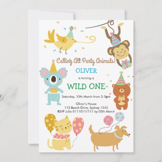 Invitation Wild One party Animaux Garçon Bébé anniversaire (Devant)