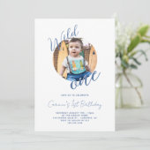 Invitation Wild One Photo Blue 1er anniversaire (Debout devant)