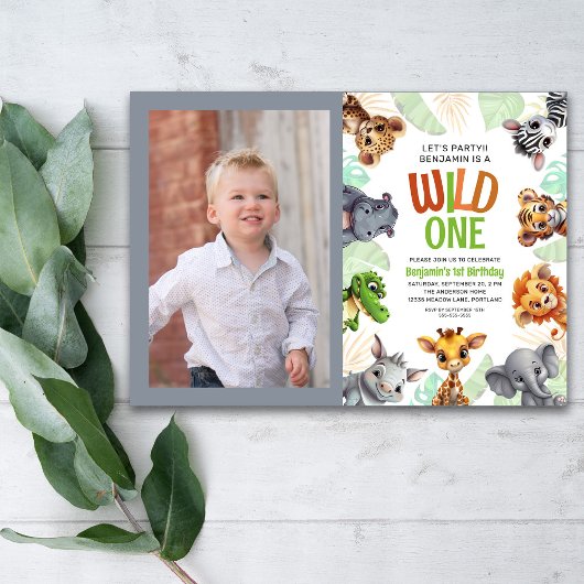 Invitation Wild One Photo Jungle 1er anniversaire d'un animal