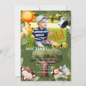 Invitation Wild One Photo Safari Animaux Anniversaire (Devant)