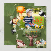 Invitation Wild One Photo Safari Animaux Anniversaire (Devant / Derrière)