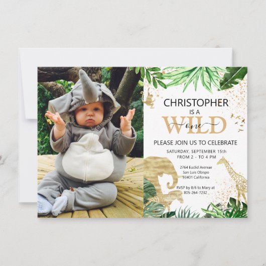 Invitation Wild One Photo Safari Thème 1er anniversaire fête (Devant)