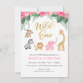 Invitation Wild ONE - Pink Safari Girl's premier anniversaire (Devant)