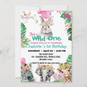 Invitation Wild One Rabbit Safari jungle 1er Animaux Annivers (Devant)