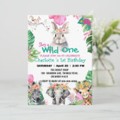 Invitation Wild One Rabbit Safari jungle 1er Animaux Annivers (Debout devant)