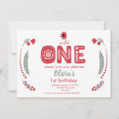 Invitation Wild One - Red Floral Folk Art 1er anniversaire fê (Devant)