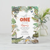 Invitation Wild One Reptile Party Animals Kids 1st Birthday (Debout devant)