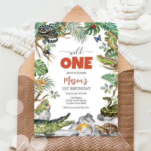 Invitation Wild One Reptile Party Animals Kids 1st Birthday