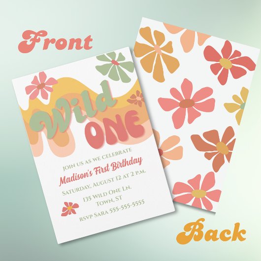 Invitation Wild One Retro Rainbow Daisy 1er anniversaire