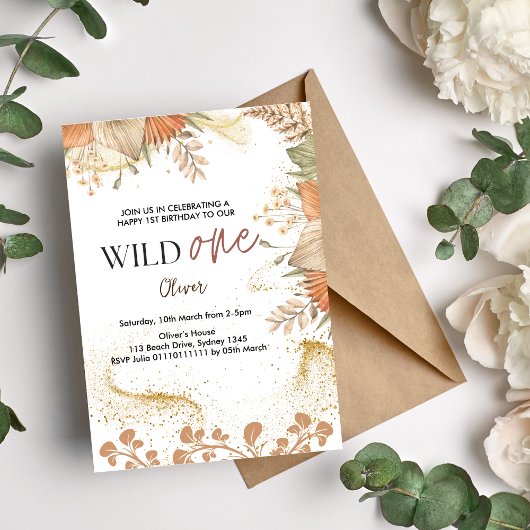 Invitation Wild One retro thème boho Premier anniversaire