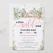 Invitation Wild One rose Safari Baby shower fille (Devant)