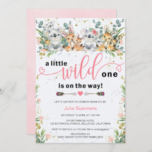 Invitation Wild One rose Safari Baby shower fille