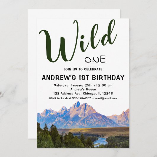 Invitation Wild One Rustic Mountain 1er anniversaire (Devant / Derrière)
