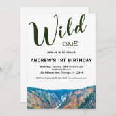 Invitation Wild One Rustic Mountain Waterfall 1er anniversair (Devant / Derrière)