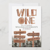 Invitation Wild One Rustic Wood Boys 1er anniversaire (Devant)