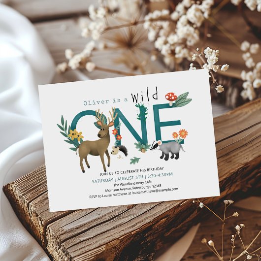 Invitation Wild One Rustic Woodland Animaux 1er anniversaire