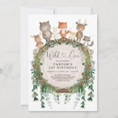 Invitation Wild One Rustic Woodland Forest Animaux Anniversai (Devant)