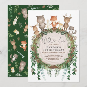 Invitation Wild One Rustic Woodland Forest Animaux Anniversai