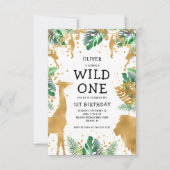 Invitation Wild One Safari 1er Anniversaire Vert Or Noir (Devant)