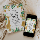 Invitation Wild One Safari 1er Anniversaire Vert Or Noir